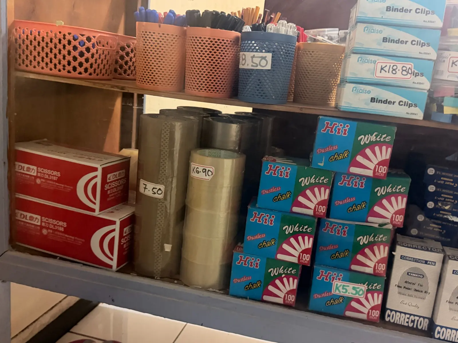 Pens, tape and stationery supplies
